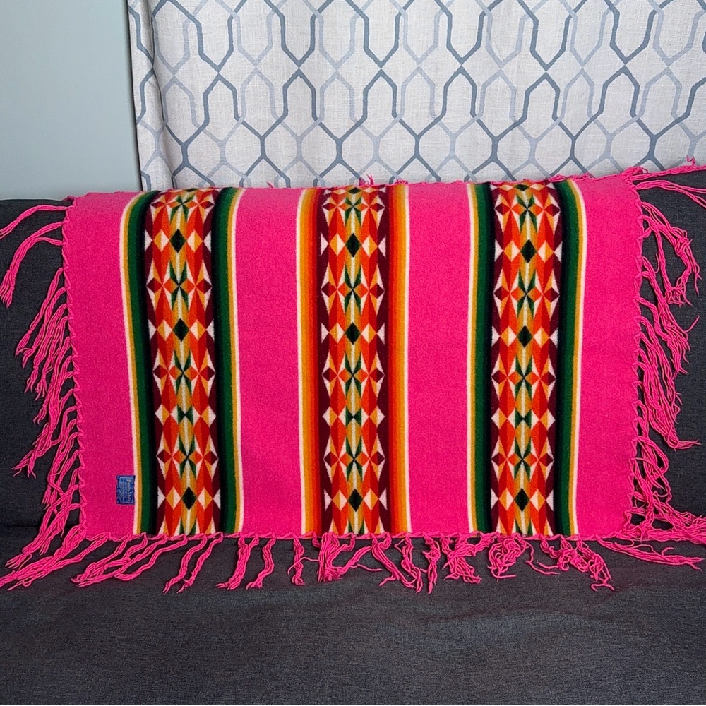 Vintage Pendleton Beaver State Striped Shawl Fringe Pink Throw USA - Picture 4 of 14